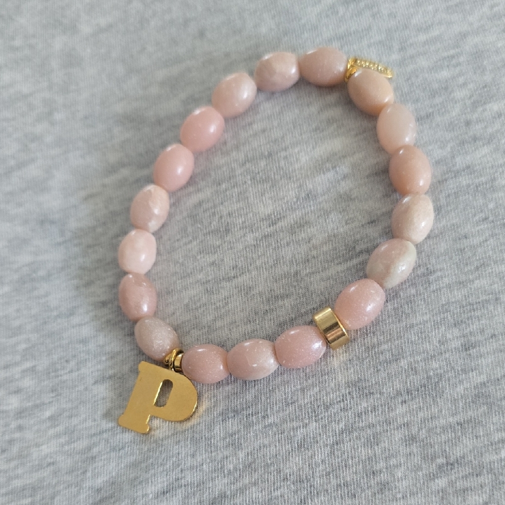 NEW Blush Beaded Bracelet with Gold Initial Charm